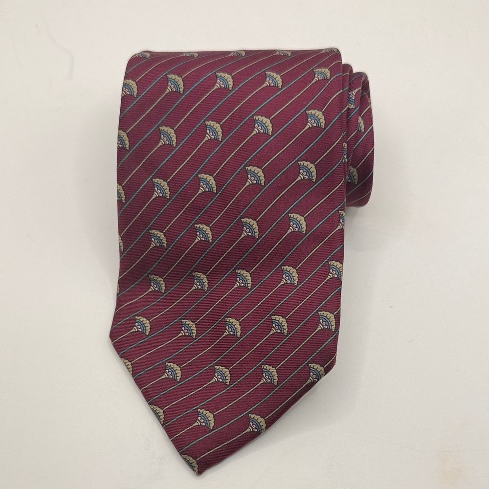 Vtg Christian Dior Mens Tie Maroon Gold Patterned Silk Tie 56” X 3.9”